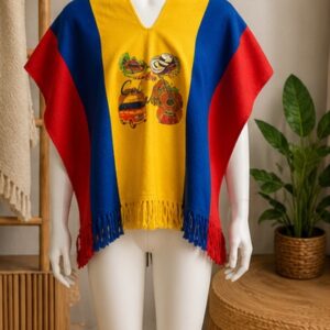 Poncho Colombiano Artesanal Estampado Tricolor para Adulto